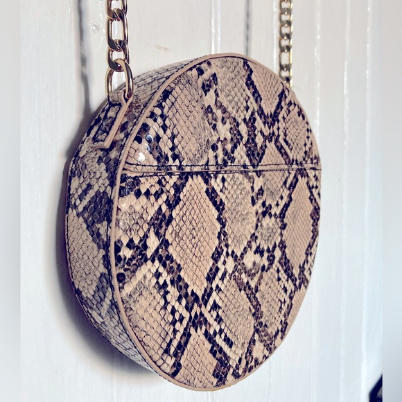 Topshop Crossbody Circle Bag, Faux Snakeskin, Genuine Metal Chain Strap/Hardware - Picture 3 of 13